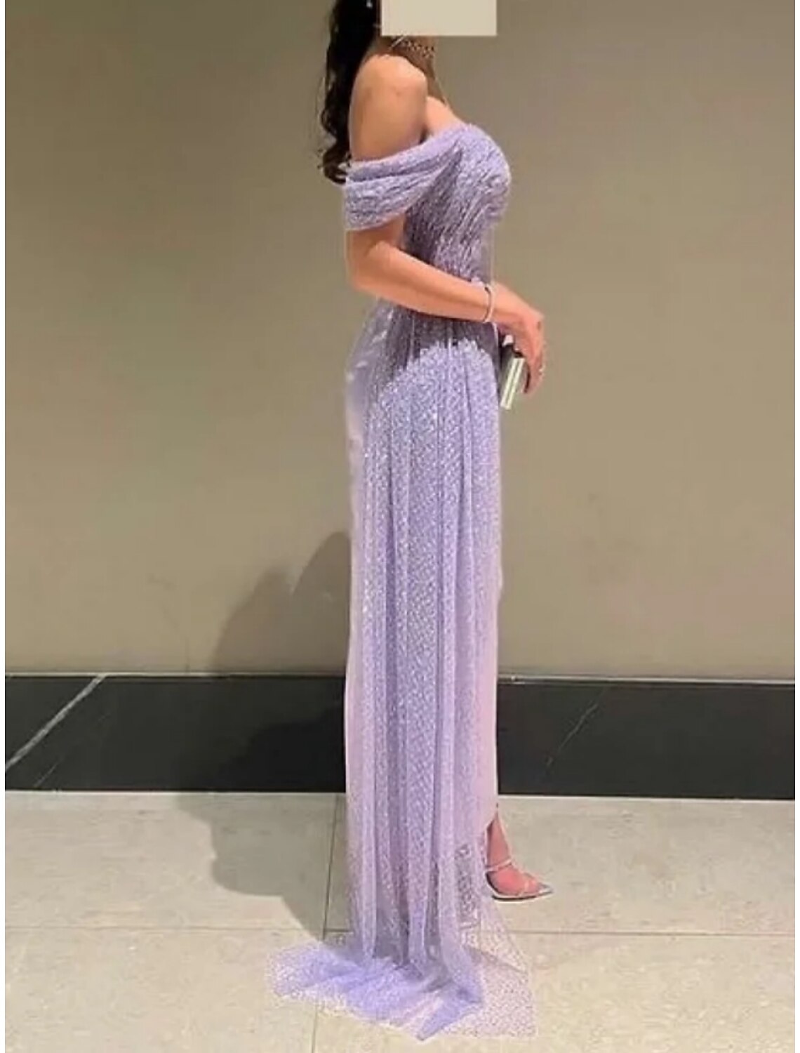 Sheath / Column Evening Gown Elegant Dress Formal Ankle Length Short Sleeve Off Shoulder Satin with Ruched Sequin